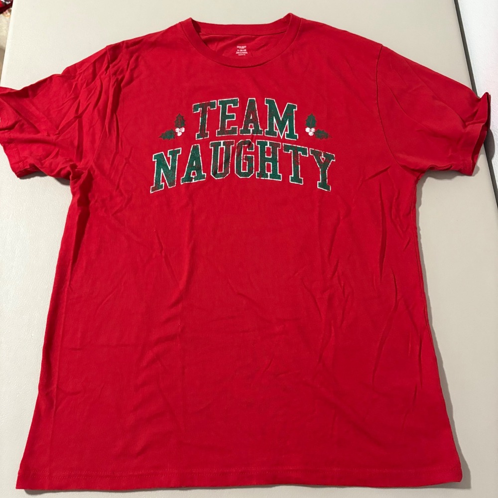 Holiday‎ Time Men's Team Naughty Christmas T Shirt Red Green M Soft Holiday